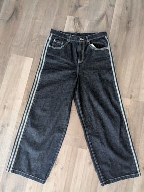 adidas Men's Dark Blue Relaxed Jeans with Light Side Stripes